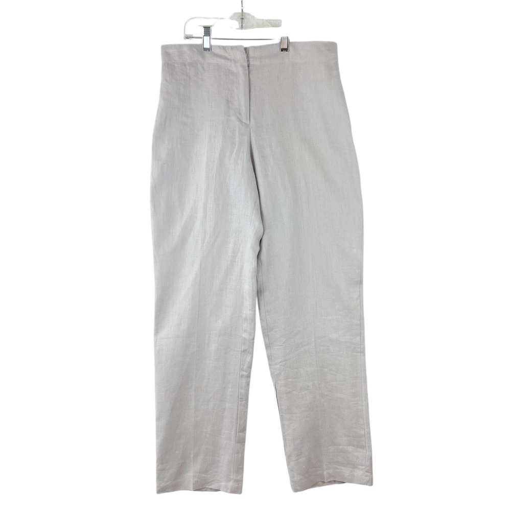 KATHERINE BARCLAY Light Beige Mid Rise Straight Leg 100% Linen Pant‎ Size Small
